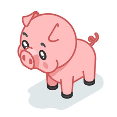 Pig cub isometric 3d cute swine baby animal cartoon flat design icon character vector illustration