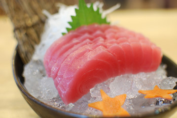 Fresh of red raw tuna (Maguro Sashimi) and wasabi, Japanese Food