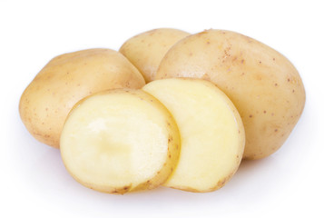Raw potato on white background
