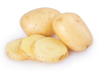 Raw potato on white background