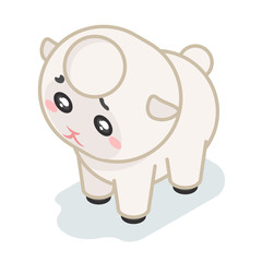 Sheep cub isometric 3d cute beef baby animal cartoon flat design icon character vector illustration