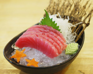 Fresh of red raw tuna (Maguro Sashimi) and wasabi, Japanese Food