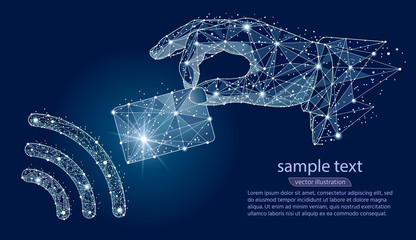 Obraz premium NFC technology. payments concept. NFC touch payment vector outline Icon. Vector abstract polygonal image mash line and point.