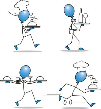 waiter stick man in action vector illustration.