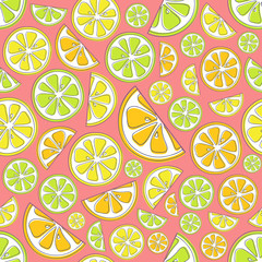 Multicolored seamless pattern with cute hand drawn citrus fruits. Vector.