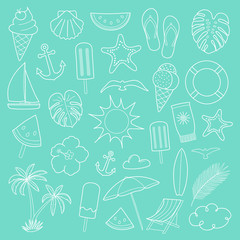 Collection of summer icons. Vector.