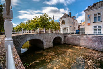 View over the city canal in the historic center of the Dutch hanseatic town of Kampen in the...