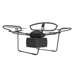 Remote control air drone. Dron flying with cargo box. 3d render isolated on white