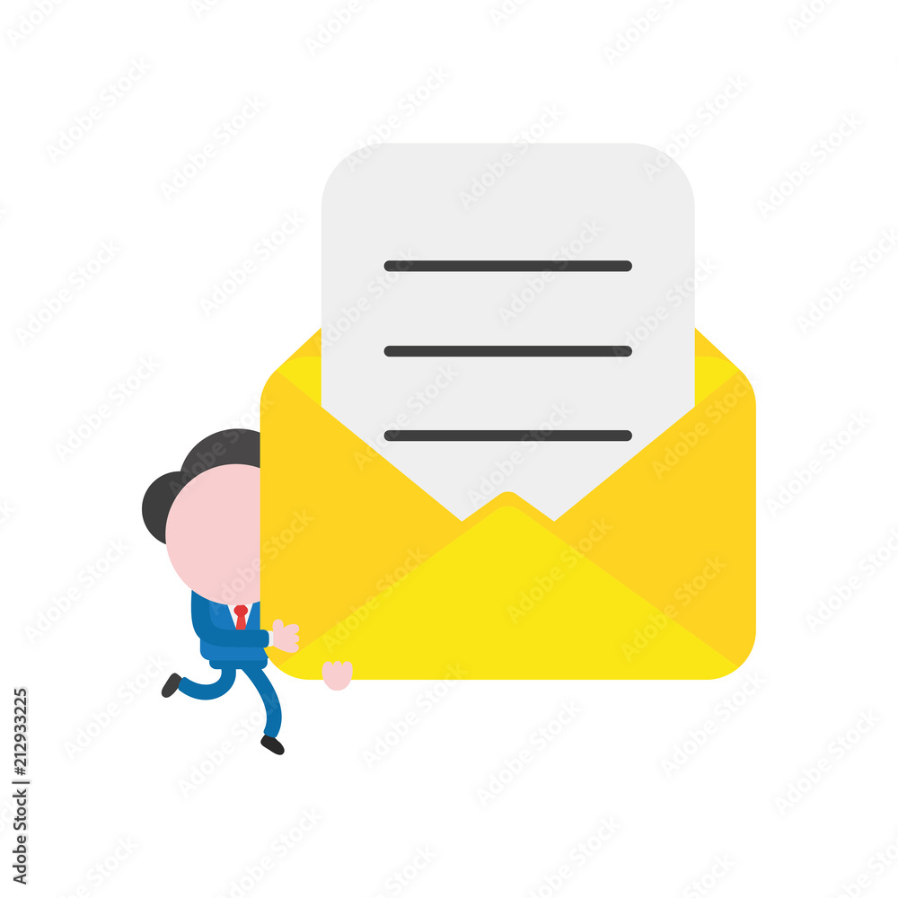 Aufkleber vector businessman character running and carrying open mail envelope with written paper