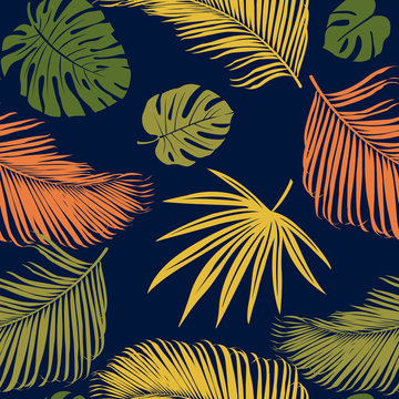 Seamless exotic pattern with tropical plants. Vector hand draw background.