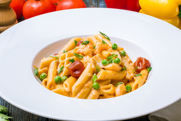 Penne with salmon