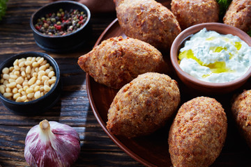 close-up of fried kibbeh on a plate