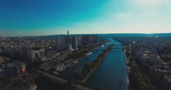 Aerial skyline of Sena river, Paris, France