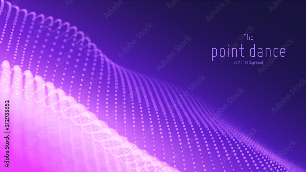 Poster vector abstract violet particle wave, points array, shallow depth of field. futuristic illustration.
