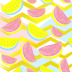 Cute Watermelon Pattern isolated on abstract gold geometric background.