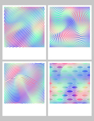 Hologram gradient set backgrounds. Trendy hipster colorful texture in pastel or neon color design. Template for label, design cover, book, gift card