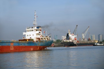 Cargo ship on the port in Thailand.