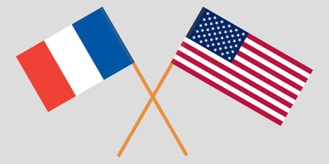 The French and United States negotiations. Flags crossed. Vector