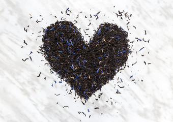Heart made of Black Earl gray tea leaves