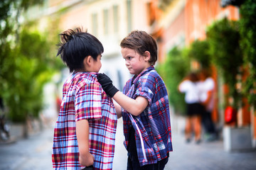 Fototapeta premium both boys start fighting in brawl quarrel after confused and upset in conflict of problem