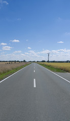 Roads: Idyllic country road through faded rape fields between Gera and Altenburg on a sunny day in early July