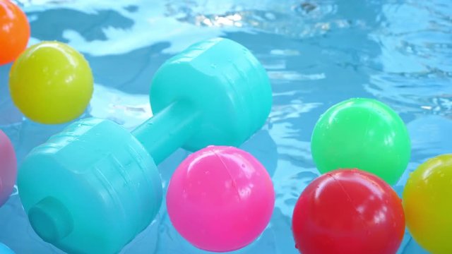 colorful ball floating on blue swimming pool