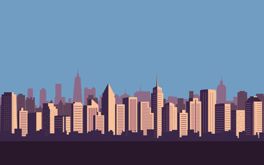 Fototapeta premium flat icon design of city skyline, Cityscape with blue sky background