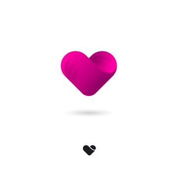 Heart, UI icon. Love, Valentine’s Day icon. Medical, health, cardiogram emblem. Beautiful pink heart with shadow on a white background. Web icon. Stencil version