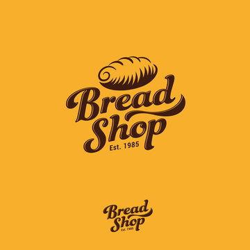 Bakery logo. Fresh bread and pastry emblem. Letters and bread vintage logo. Vintage gold sign. Monochrome option.