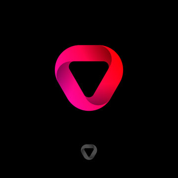 Triangle Mobius logo. UI icon. Red ribbon origami logo. Medical, health, recycling, ecology or organic beautiful red emblem with shadow on a black background. Web icon. Monochrome option.
