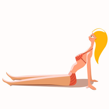 recommend clip art: Cute woman in bikini. Girl on the beach. Blonde white Caucasian girl while relaxation.