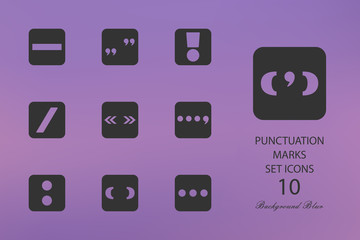 Punctuation marks. Set of flat icons on blurred background