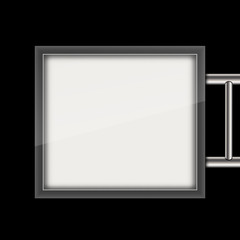 Creative vector illustration of street sign hanging mounted illuminated lightbox isolated on transparent background. Art design 3d realistic empty blank mockup template. Concept graphic element.