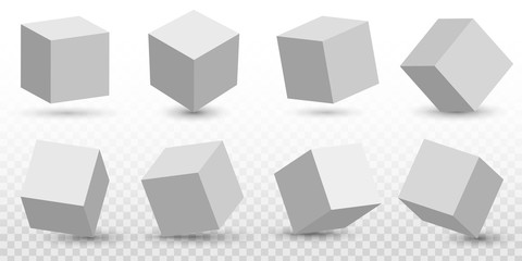 Creative vector illustration of perspective projections 3d cube model icons set with a shadow isolated on transparent background. Art design geometric surfac rotate. Abstract concept graphic element - obrazy, fototapety, plakaty