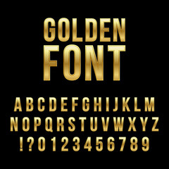 Creative vector illustration of golden glossy font, gold alphabet, metal typeface isolated on transparent background. Art design luxury metallic typographic abc. Abstract concept graphic element.