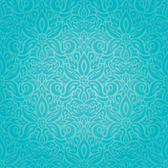 Turquoise Flowers, decorative ornate holiday vector vintage background floral design