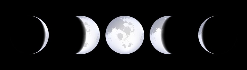 Creative vector illustration of realistic moon phases schemes isolated on transparent background. Art design lunar calendar. Different stages of moonlight activity. Abstract concept graphic element.