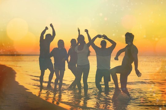 Group young human friends dansing