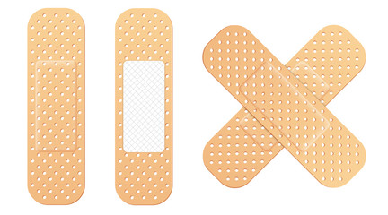 Creative vector illustration of adhesive bandage elastic medical plasters set isolated on transparent background. Art design medical elastic patch. Abstract concept graphic different shape element.