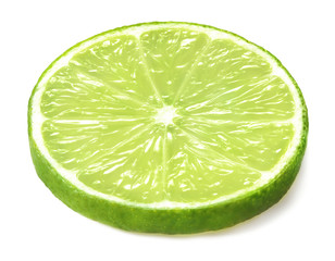 single slice of lime fruit isolated on white background