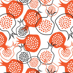 hand drawn pomegranate pattern. vector illustration