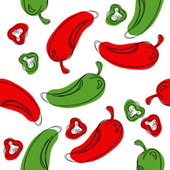 Seamless pattern green chilli pepper. Hand drawing chilli pepper.