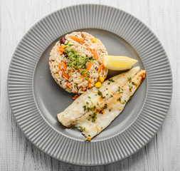 Catfish Fillet with Plum Sauce, Jasimine rice and vegetables.