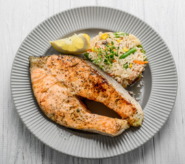Grilled Salmon with Vegetables and Rice