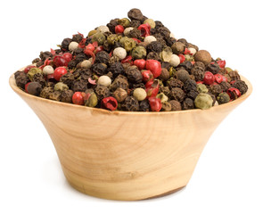 mix of peppers (black, pink, white, green) isolated on white