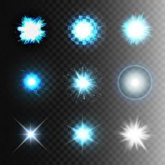 Stock vector illustration set ball lightning a transparent background. Abstract plasma sphere. Electric discharge, stars, flash, the sun, glow, lighting effects. EPS10 - 212945075