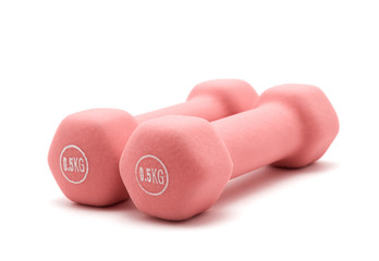 Two of red dumbbells Isolated on white background.