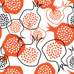 hand drawn seamless pomegranate pattern. vector illustration