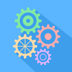 Flat long shadow icon of gears, stock vector illustration