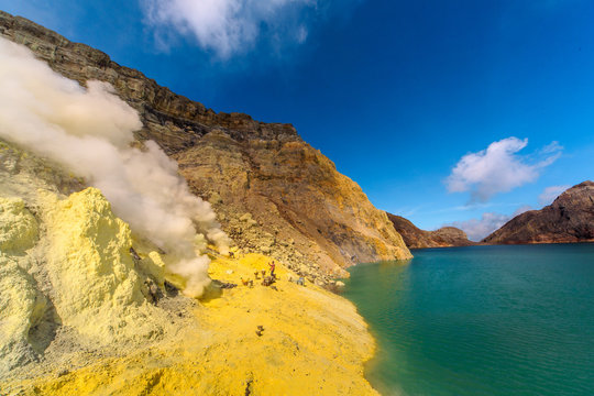 Mount Ijen crater lake, Indonesia